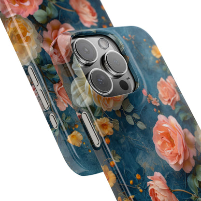 Blue Floral Elegance - Slim iPhone 16 Phone Case