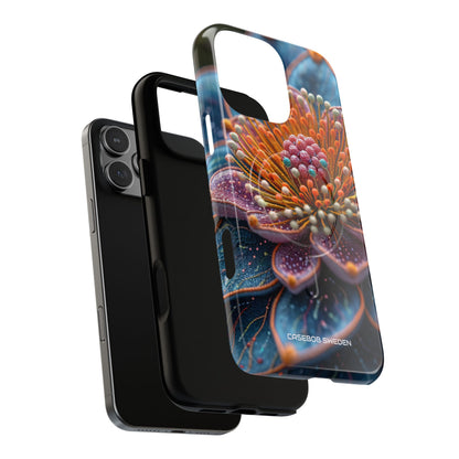 Blue-Orange Floral Swirl - Tough + MagSafe® iPhone 16 Phone Case