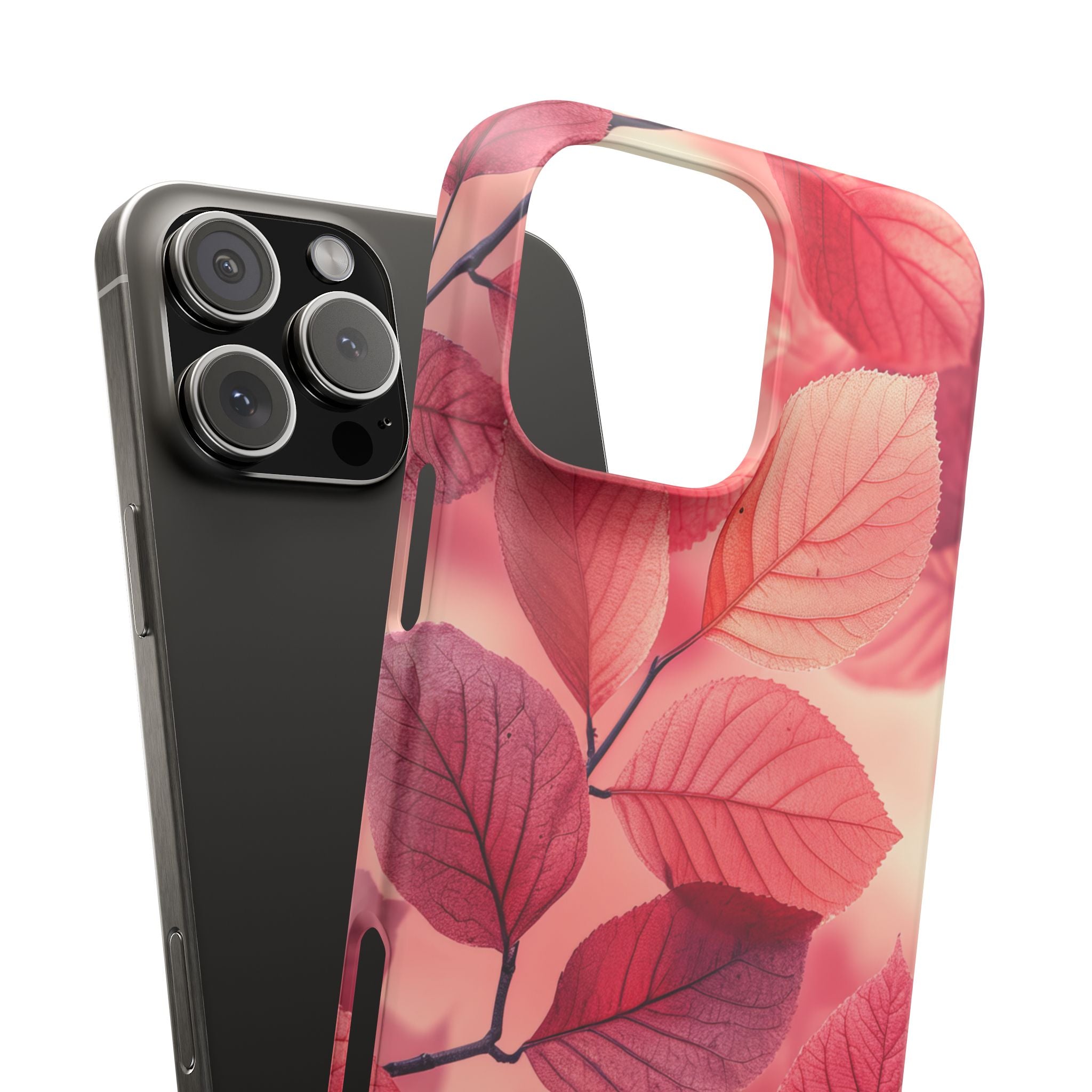 Elegant Pink Leaves iPhone 16 - Slim Phone Case