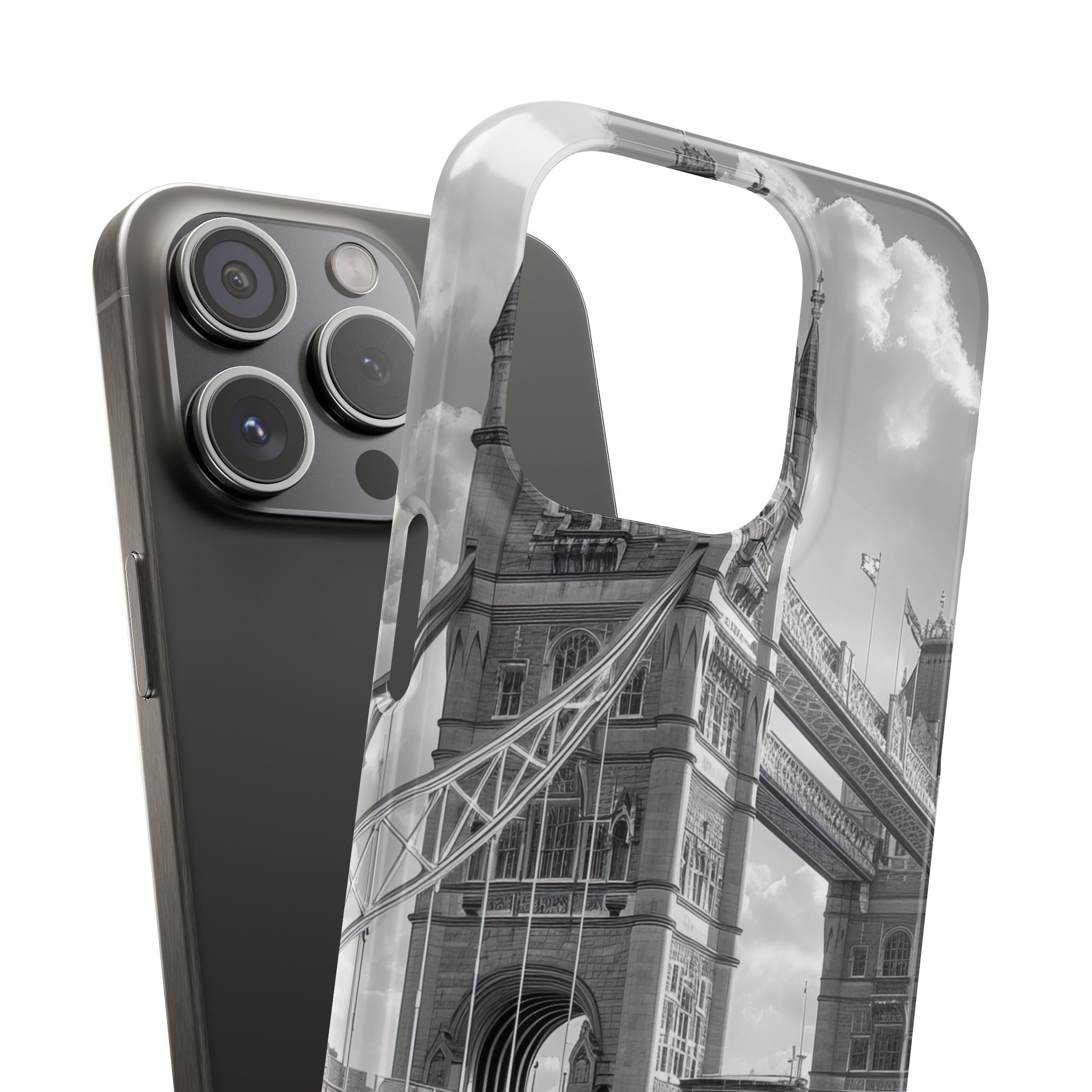 Tower Bridge Monochrome Architecture Study iPhone 15 - Slim Phone Case