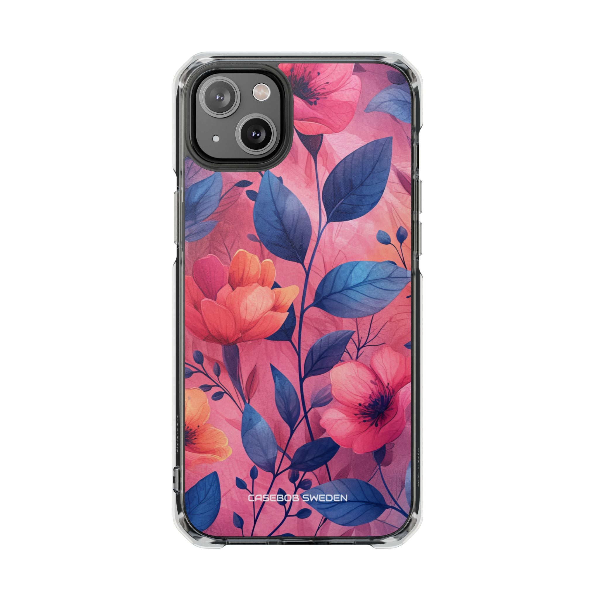 Pink Blue Floral - Clear Impact iPhone 14 Phone Case