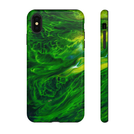 Neon Green Wave Ink Art iPhone Case (Protective) iPhone XS MAX Glossy Phone Case