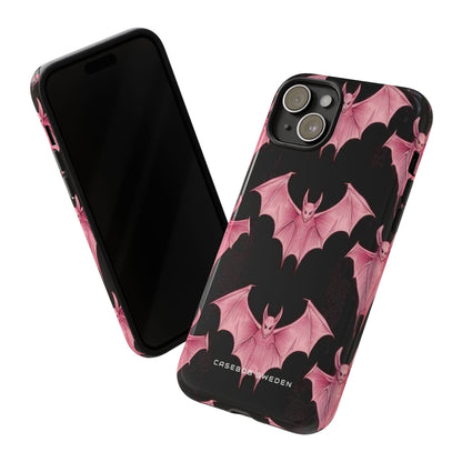 Gothic Pink Bats Aflame iPhone 15 - Tough Phone Case