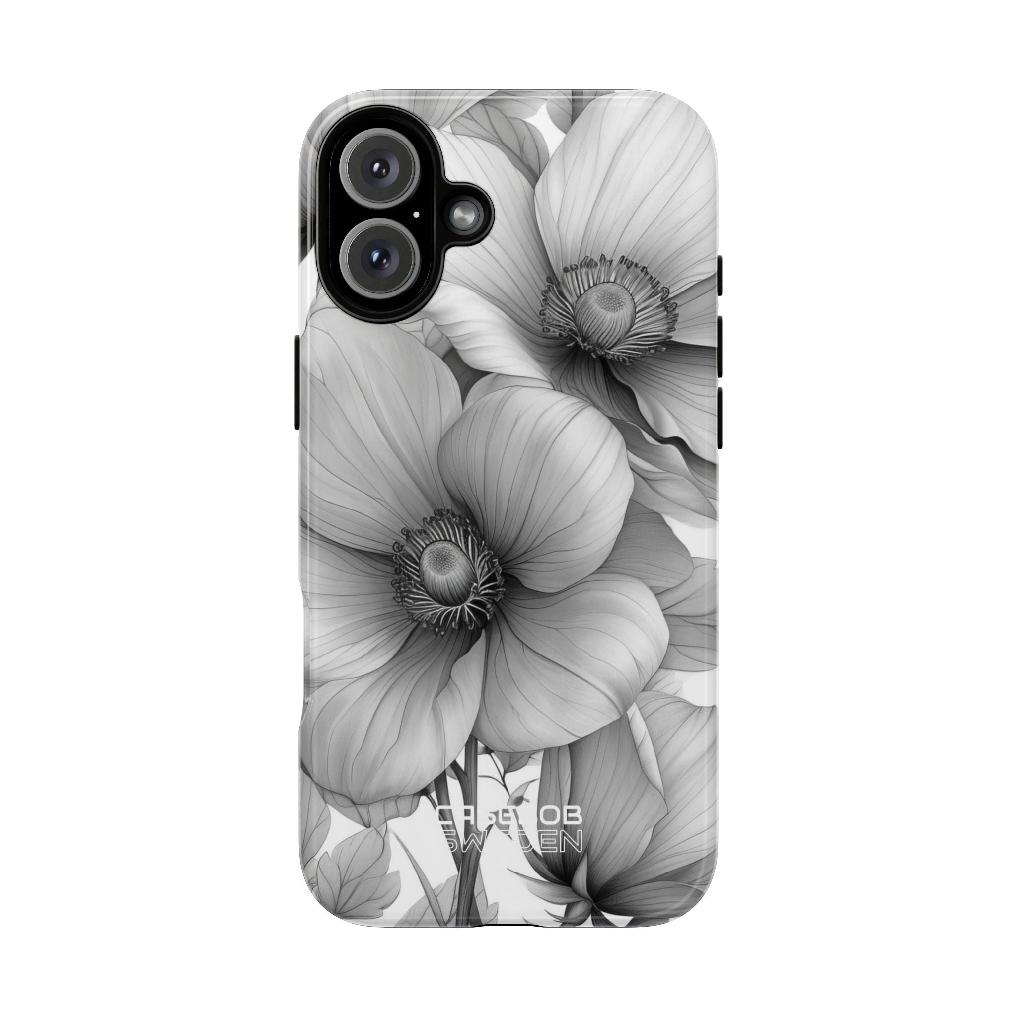 Grayscale Floral Harmony iPhone 16 - Tough