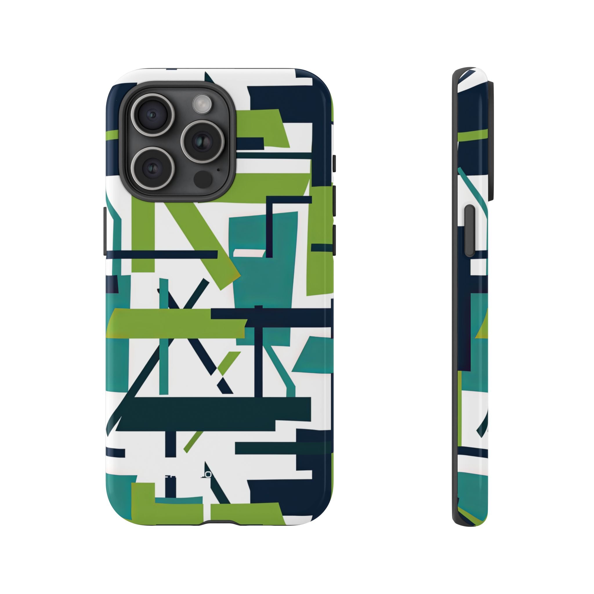 Green Geometry Glide iPhone 15 - Tough Phone Case