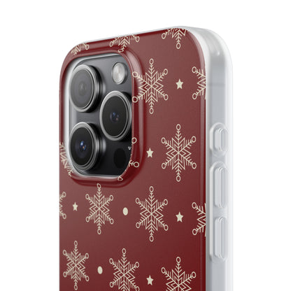 Cream Snowflake Crimson iPhone 15 Pro Case - Soft
