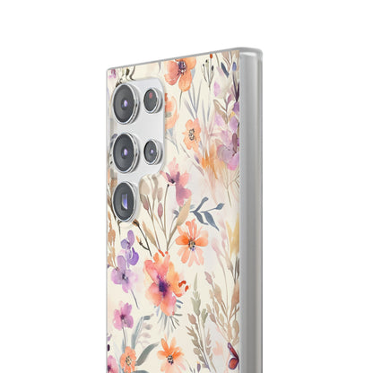 Soft Pink Floral Watercolor Design - Flexi Samsung S23 Phone Case