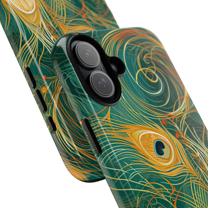 Peacock Elegance in Teal and Gold iPhone 16 - Tough Phone Case