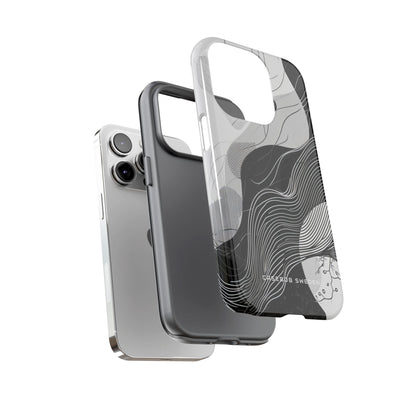 Fluid Rhythms: Monochrome Line Flow iPhone 14 - Tough Phone Case