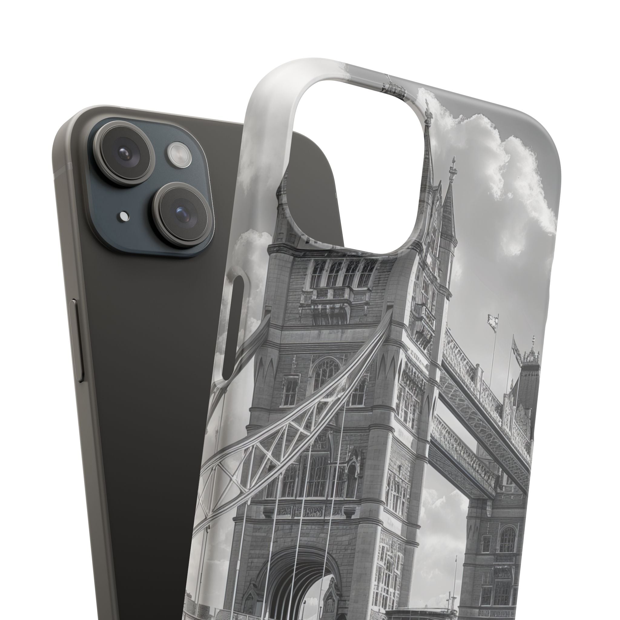 Tower Bridge Monochrome Architecture Study iPhone 15 - Slim Phone Case