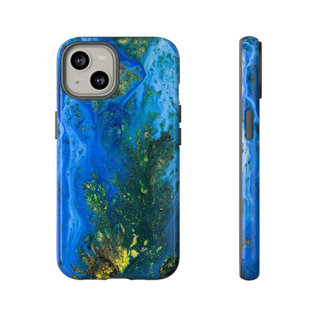 Blue Globe Ink Art iPhone Case (Protective) iPhone 14 Glossy Phone Case