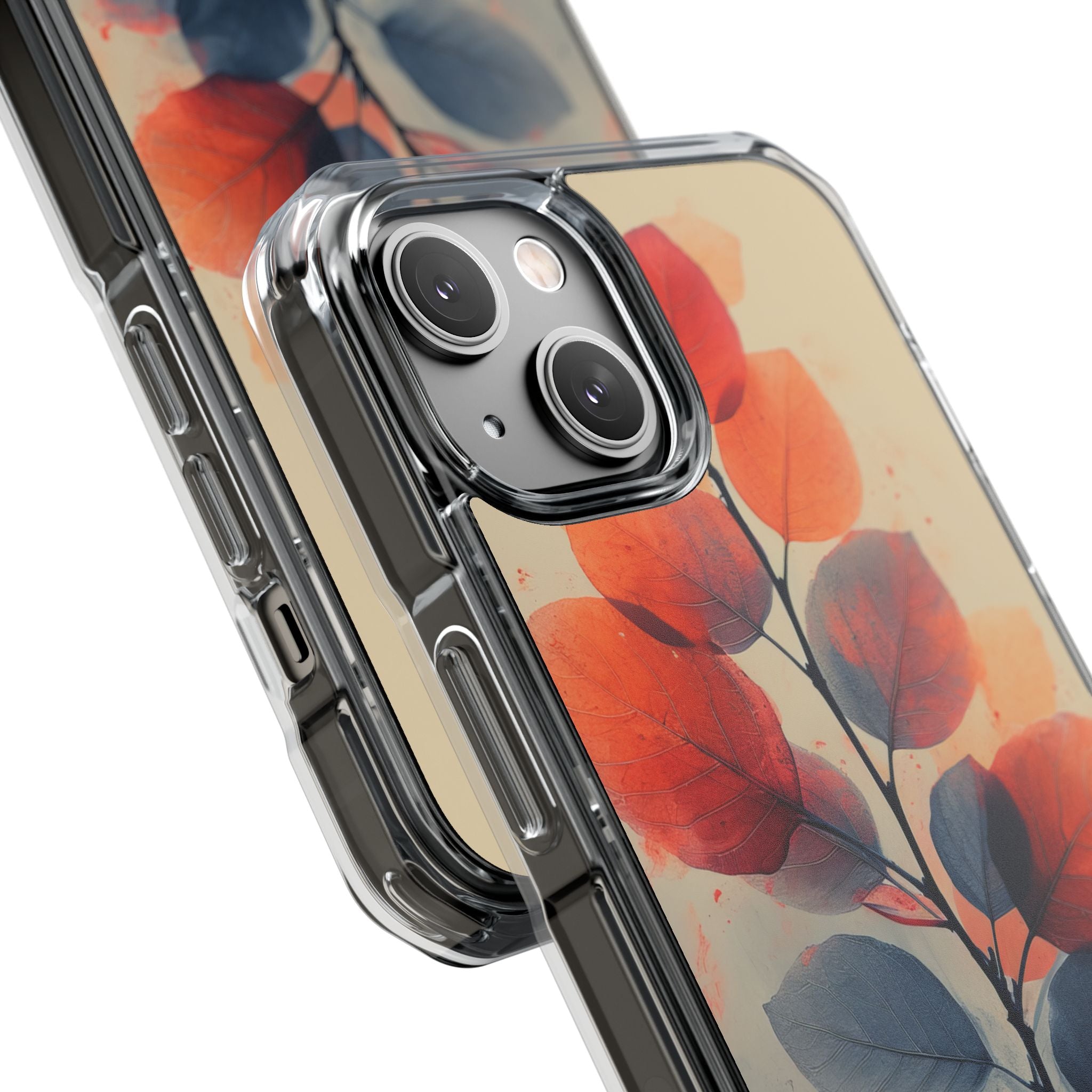 Orange Gray Leaves - Clear Impact iPhone 14 Phone Case