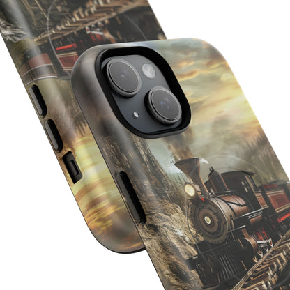 Vintage Steam Train Crossing Mountain Bridge iPhone 15  Tough+ Phone Case