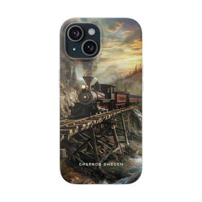 Vintage Steam Train Crossing Mountain Bridge iPhone 15 - Flexi Phone Case