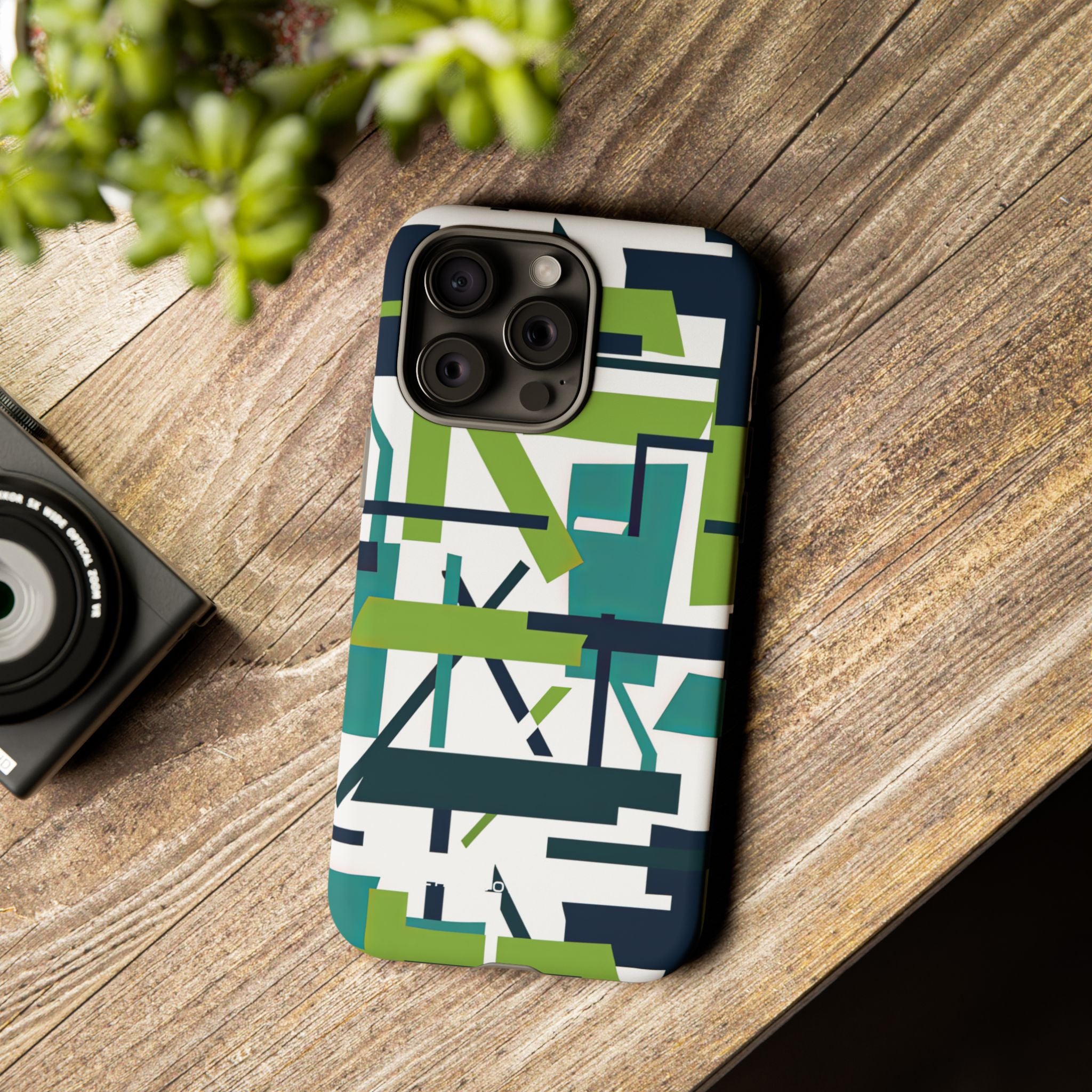 Green Geometry Glide iPhone 15 - Tough Phone Case