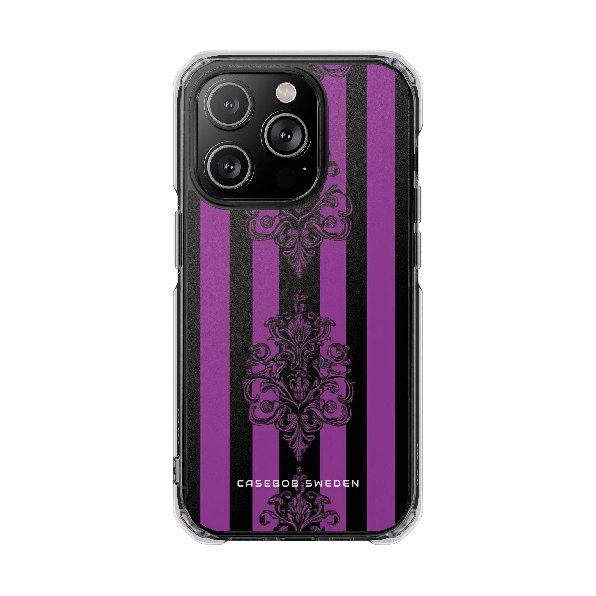 Gothic Elegance with Vertical Stripes and Ornamental Motifs iPhone 14 - Clear Impact Phone Case