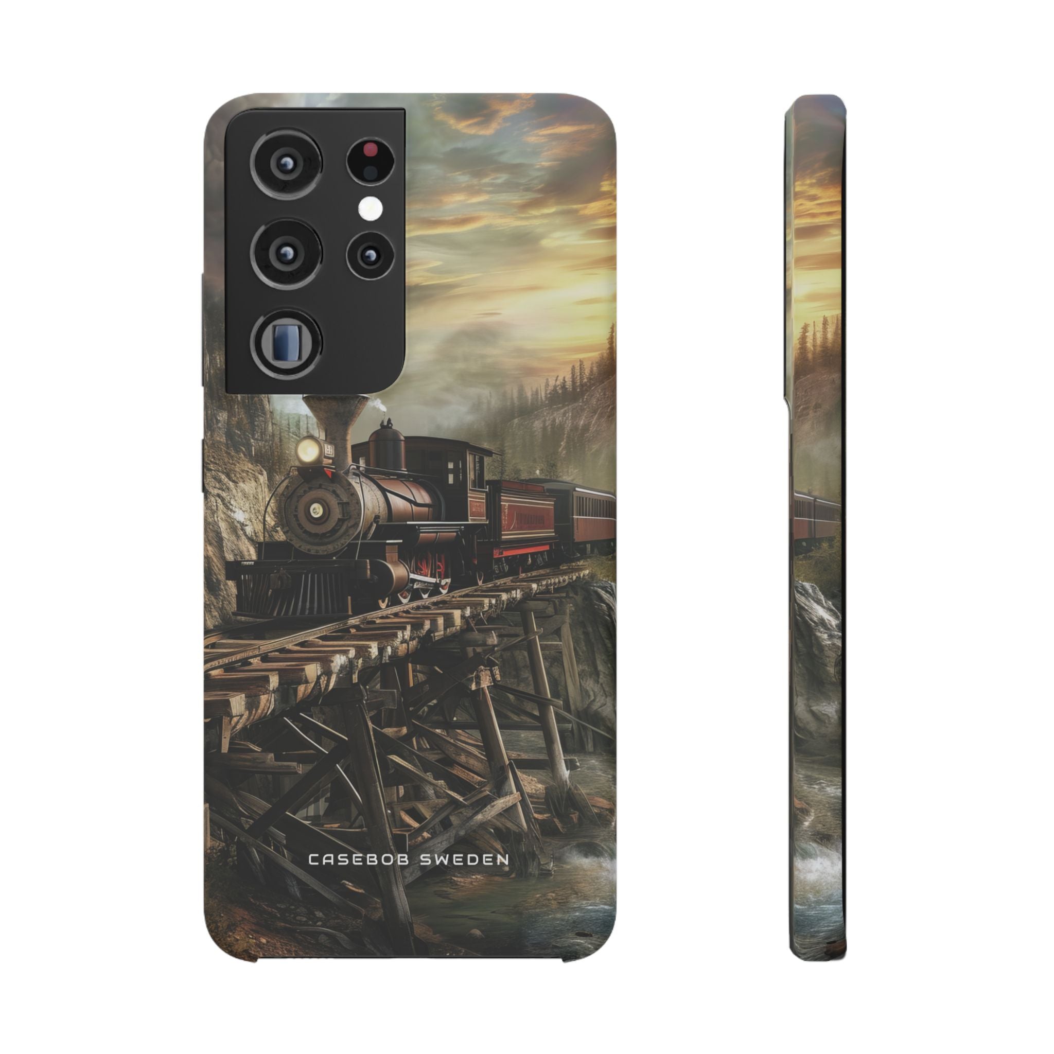 Vintage Steam Train Crossing Mountain Bridge Samsung S21 - Slim Phone Case