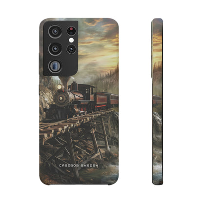 Vintage Steam Train Crossing Mountain Bridge Samsung S21 - Slim Phone Case