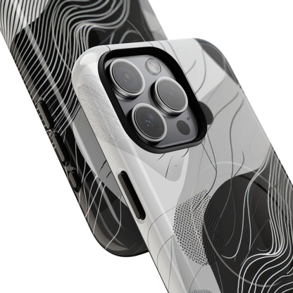 Fluid Rhythms: Monochrome Line Flow iPhone 15  Tough+ Phone Case