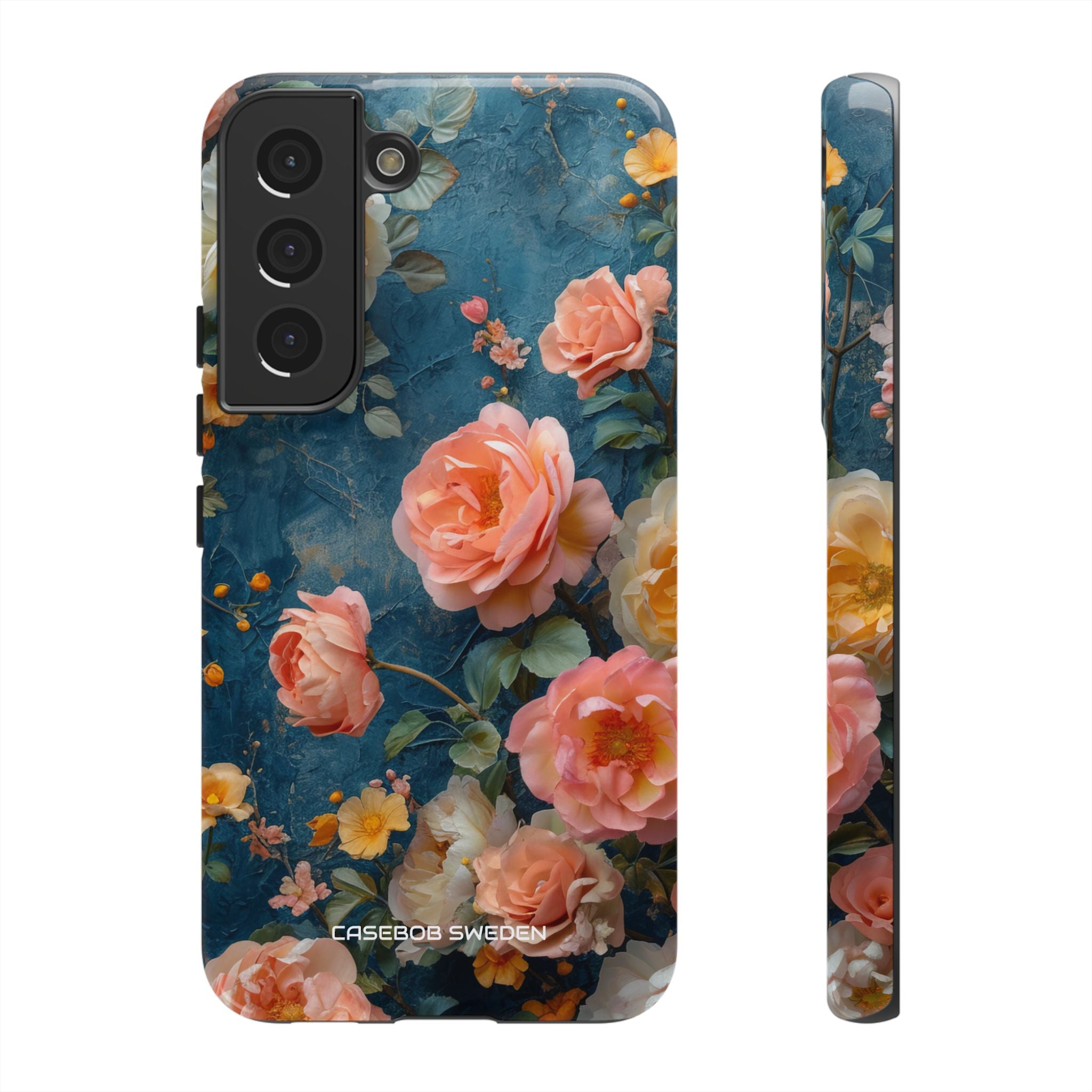 Blue Floral Elegance - Tough Samsung S22 Phone Case