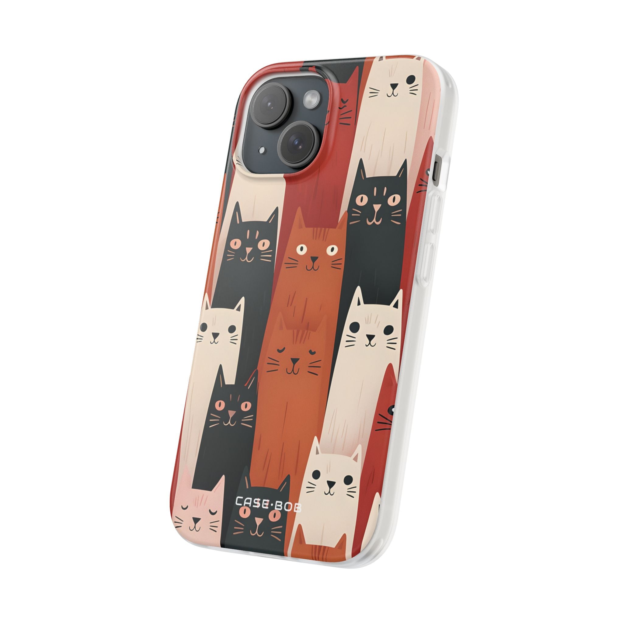 Elongated Cats Black iPhone 15 Case - Soft