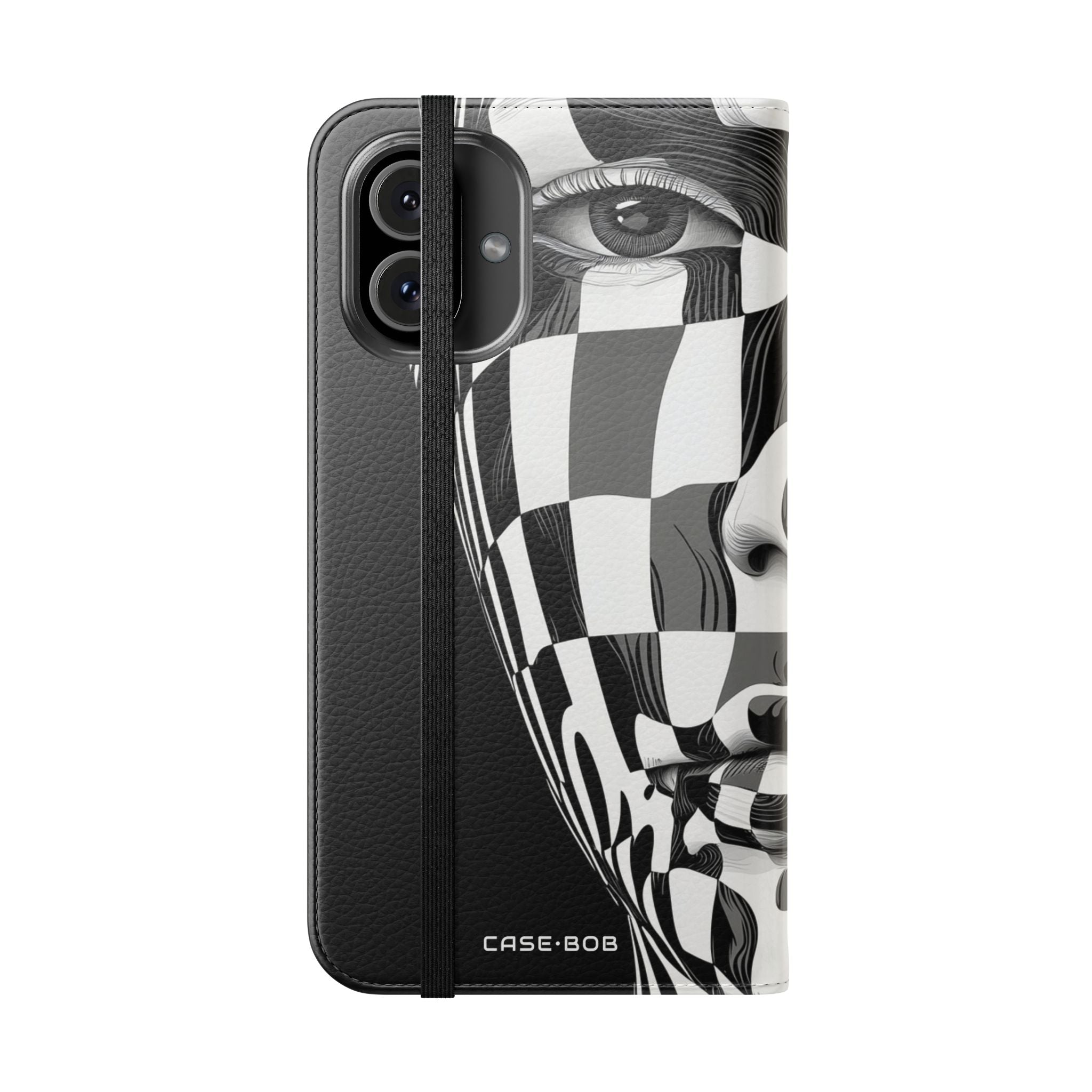 Mirrored Checkerboard Face - iPhone 16 Plus Case - Wallet