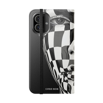 Mirrored Checkerboard Face - iPhone 16 Plus Case - Wallet