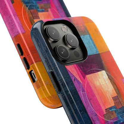 Pink Orange Geometry - Tough + MagSafe® iPhone 14 Phone Case