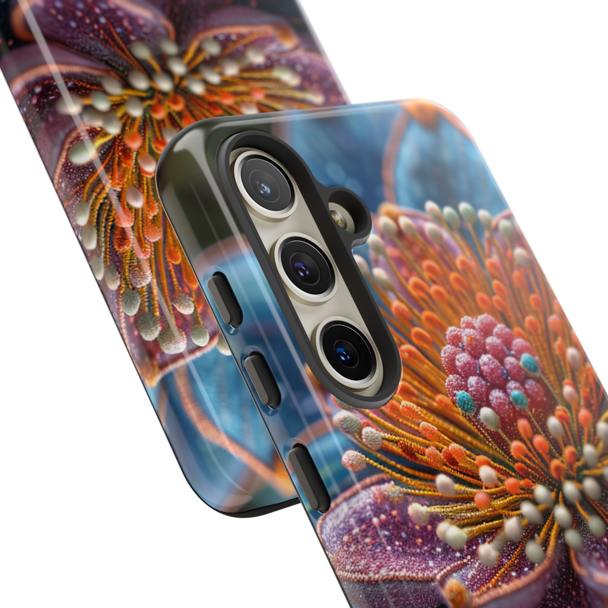 Blue-Orange Floral Swirl - Tough Samsung S24 Phone Case