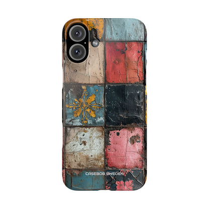 Rustic Red-Yellow Vintage Tiles - Slim iPhone 16 Phone Case