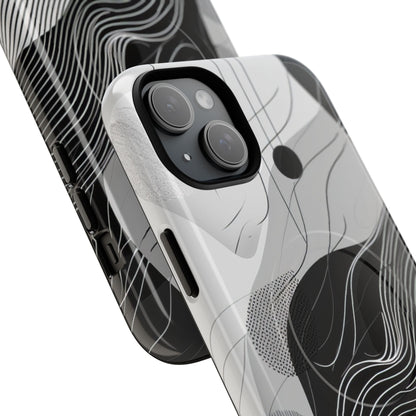 Fluid Rhythms: Monochrome Line Flow iPhone 15  Tough+ Phone Case