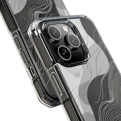 Fluid Rhythms: Monochrome Line Flow iPhone 14 - Clear Impact Phone Case