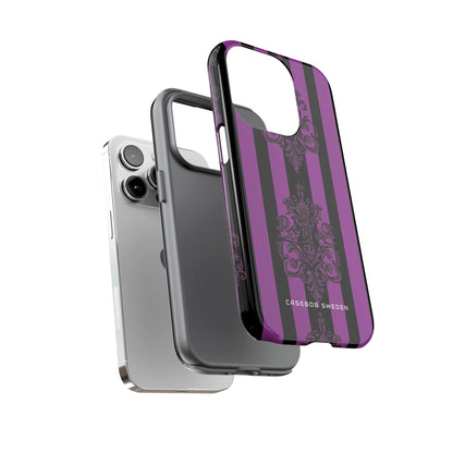 Gothic Elegance with Vertical Stripes and Ornamental Motifs iPhone 14 - Tough Phone Case