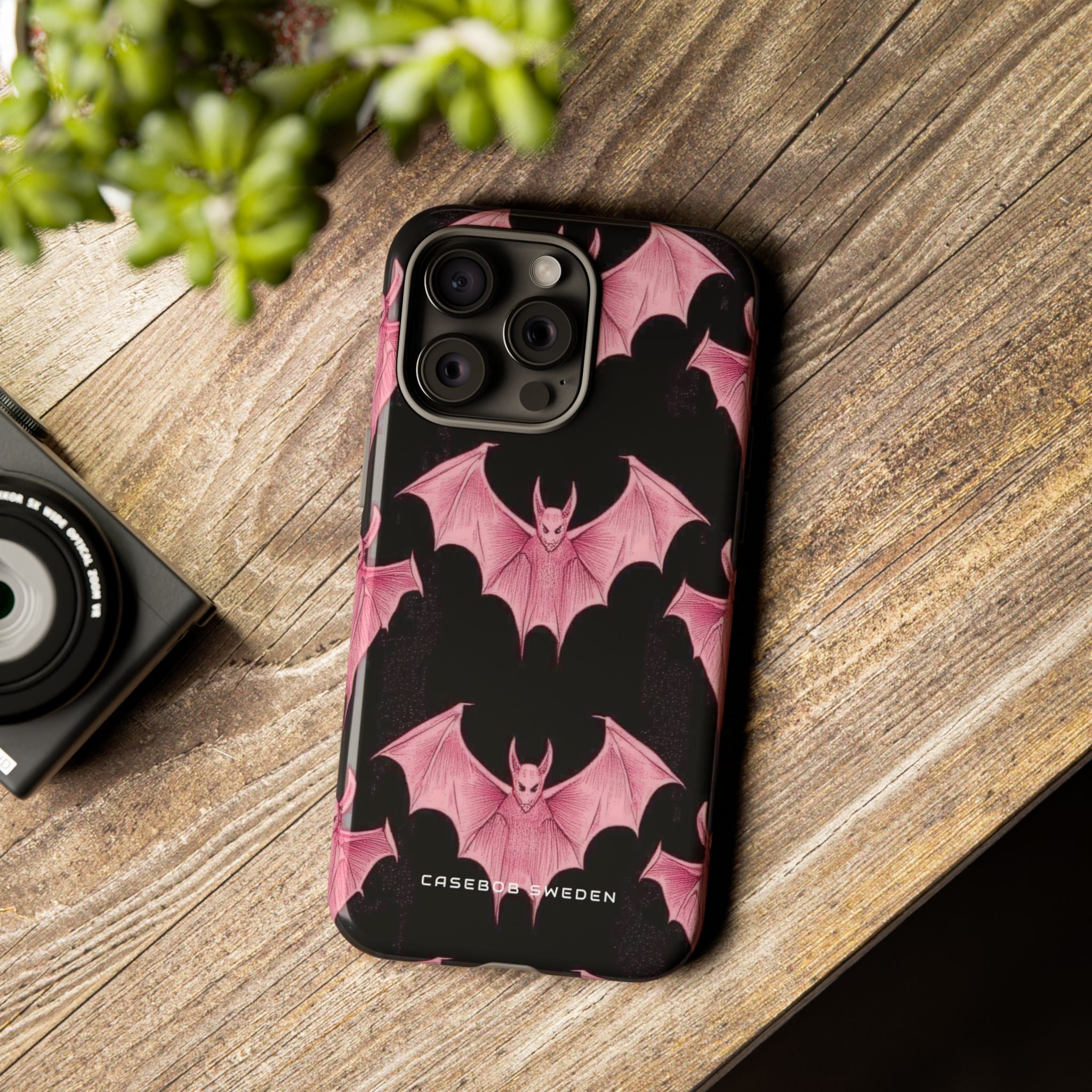 Gothic Pink Bats Aflame iPhone 15 - Tough Phone Case