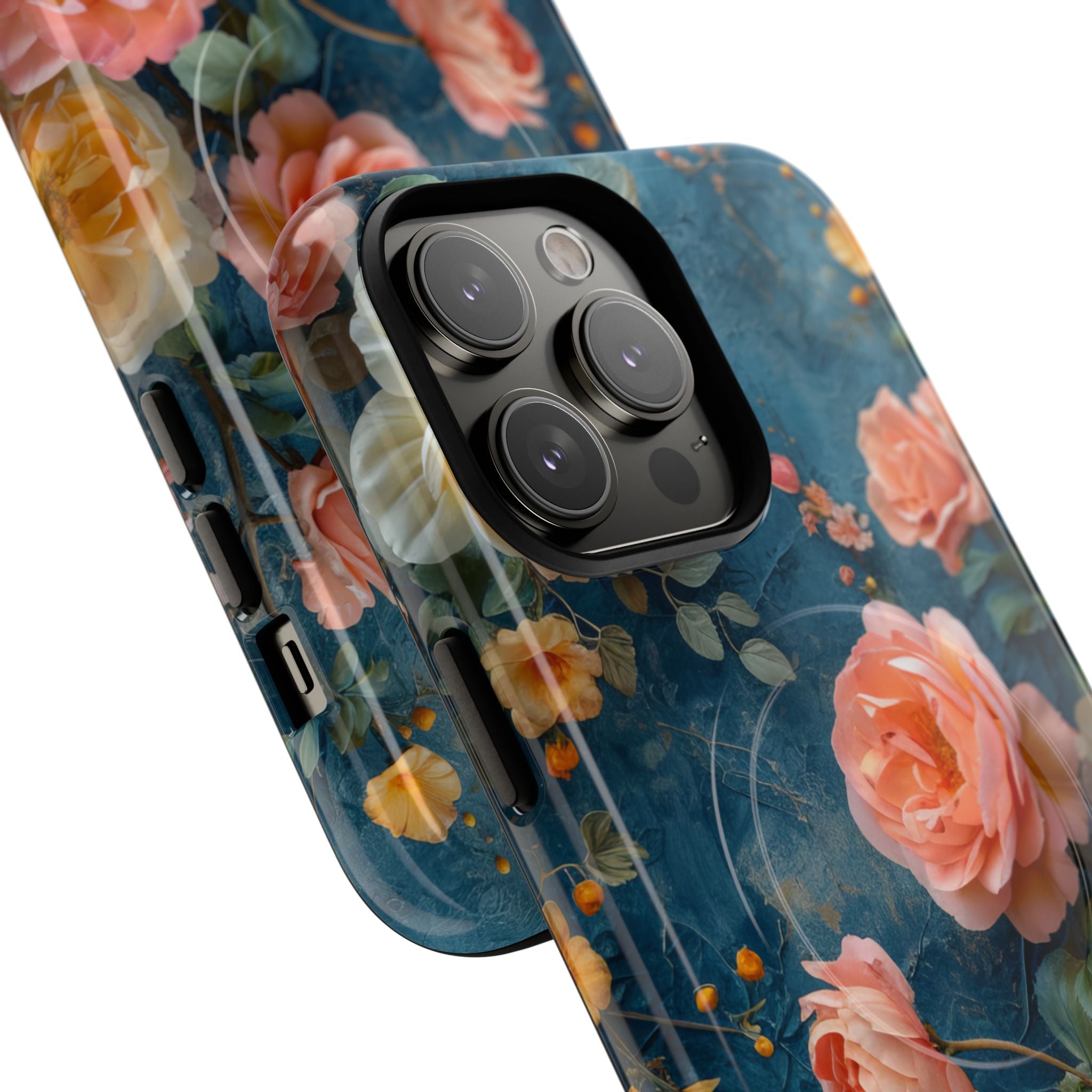 Blue Floral Elegance - Tough + MagSafe® iPhone 14 Phone Case