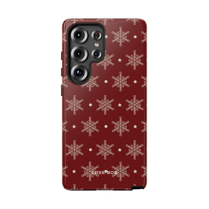 Cream Snowflake Crimson Samsung S25 Ultra Case - Tough