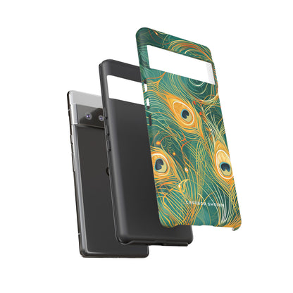 Peacock Elegance in Teal and Gold Google Pixel 6 - Tough Phone Case