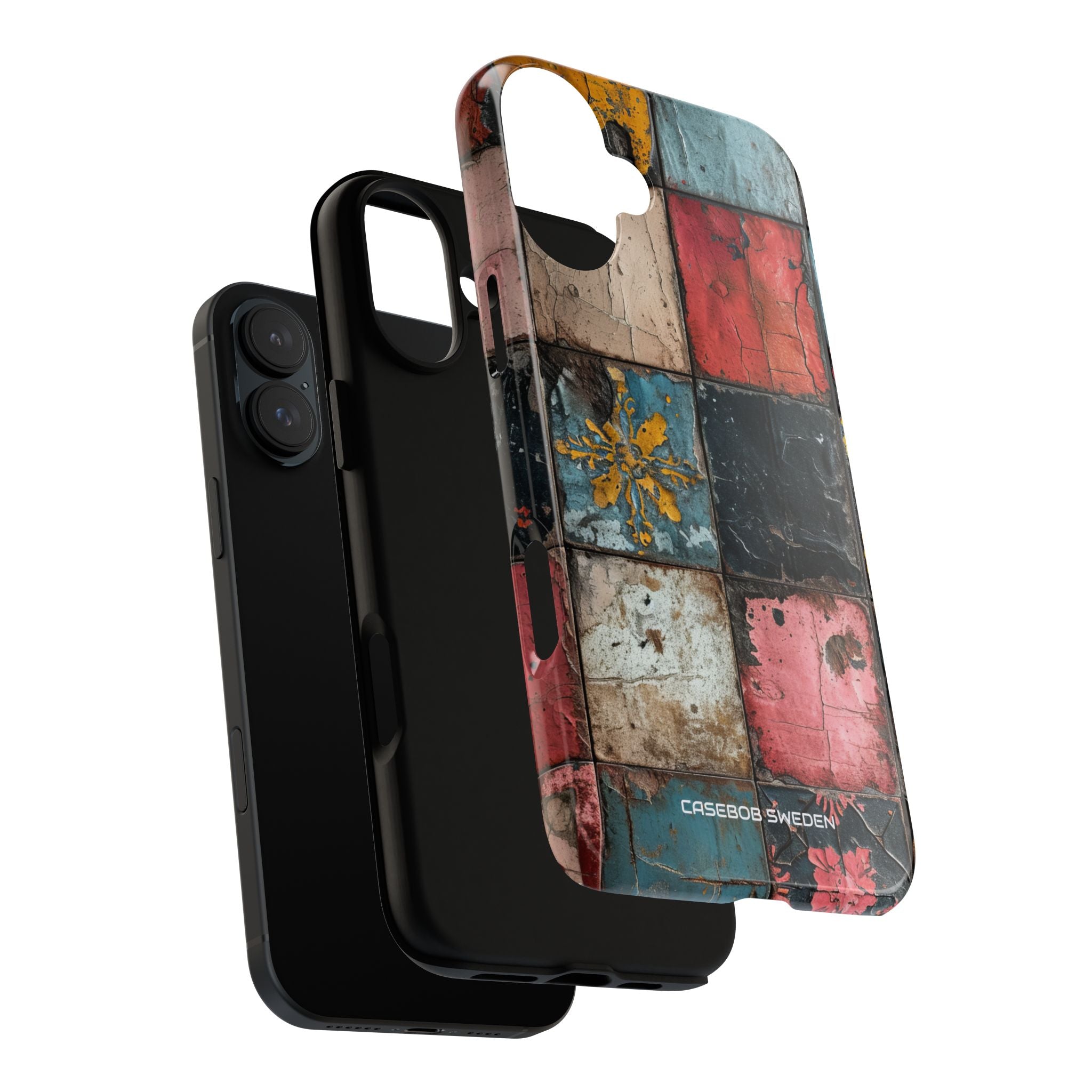 Rustic Red-Yellow Vintage Tiles - Tough iPhone 16 Phone Case