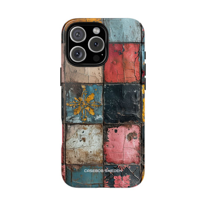 Rustic Red-Yellow Vintage Tiles - Tough iPhone 16 Phone Case