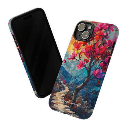 Vibrant Geometric Tree Landscape iPhone 15 - Tough Phone Case