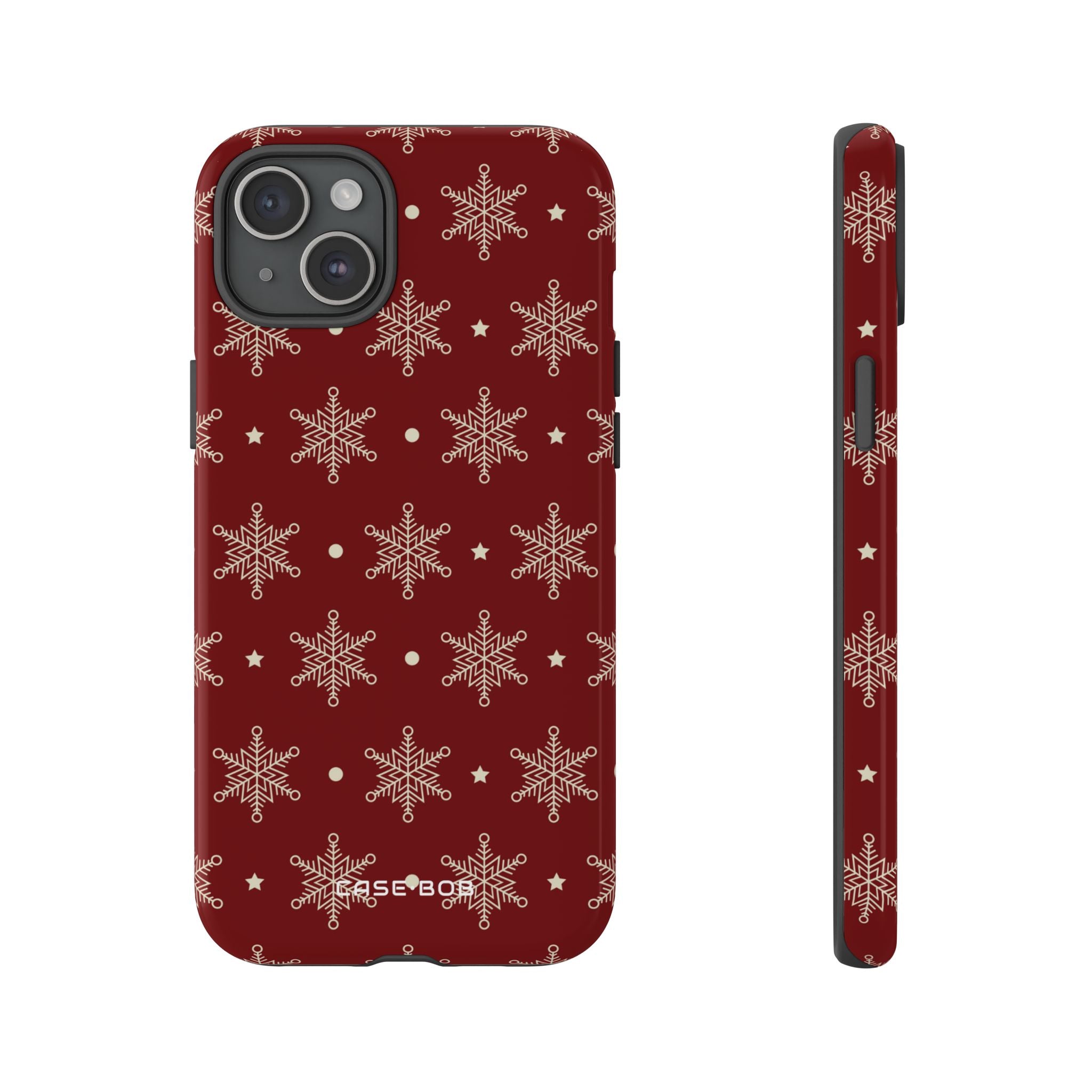 Cream Snowflake Crimson iPhone 15 Plus Case - Tough