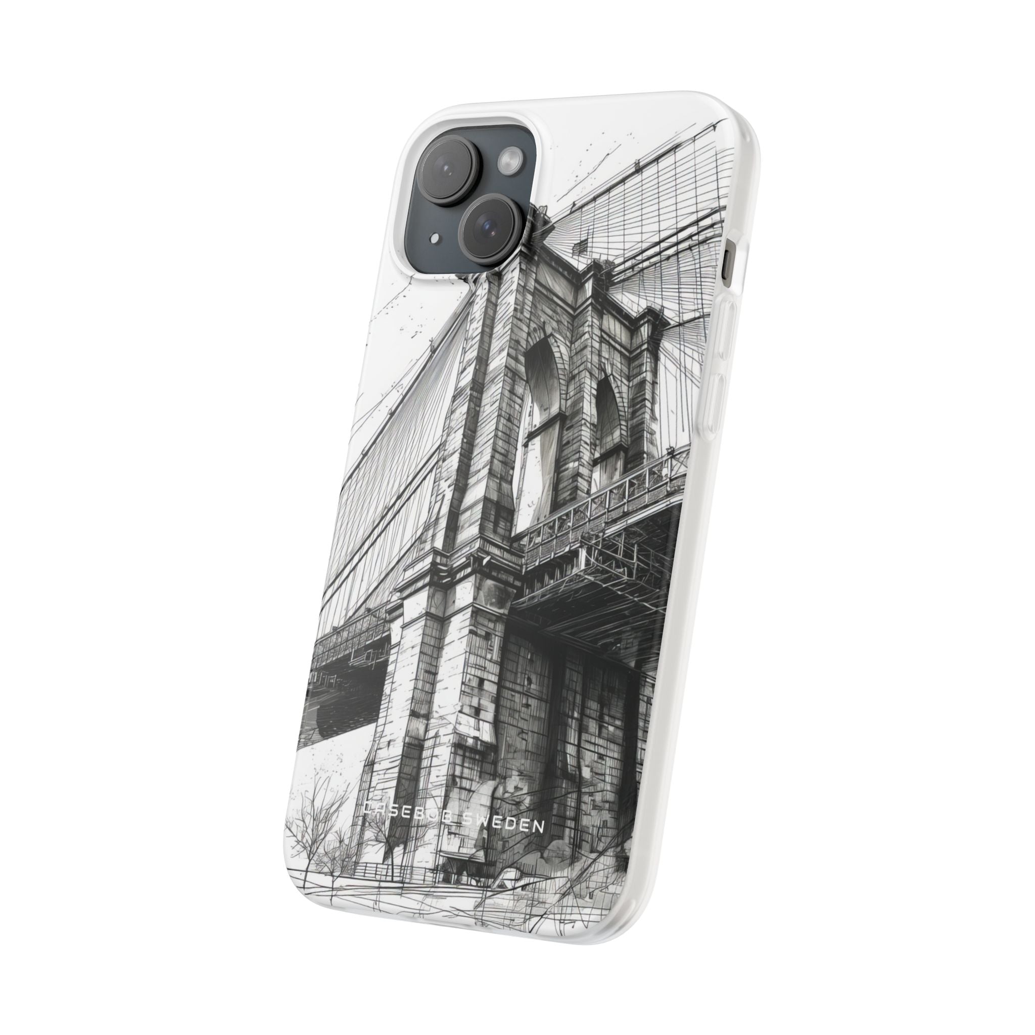 Suspension Bridge Line Art Illustration iPhone 15 - Flexi Phone Case