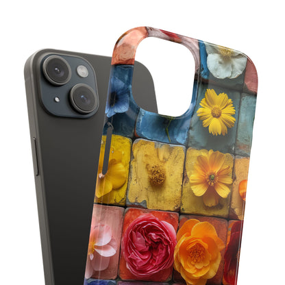 Vibrant Floral Tiles - Slim iPhone 15 Phone Case