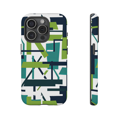 Green Geometry Glide iPhone 15 - Tough Phone Case