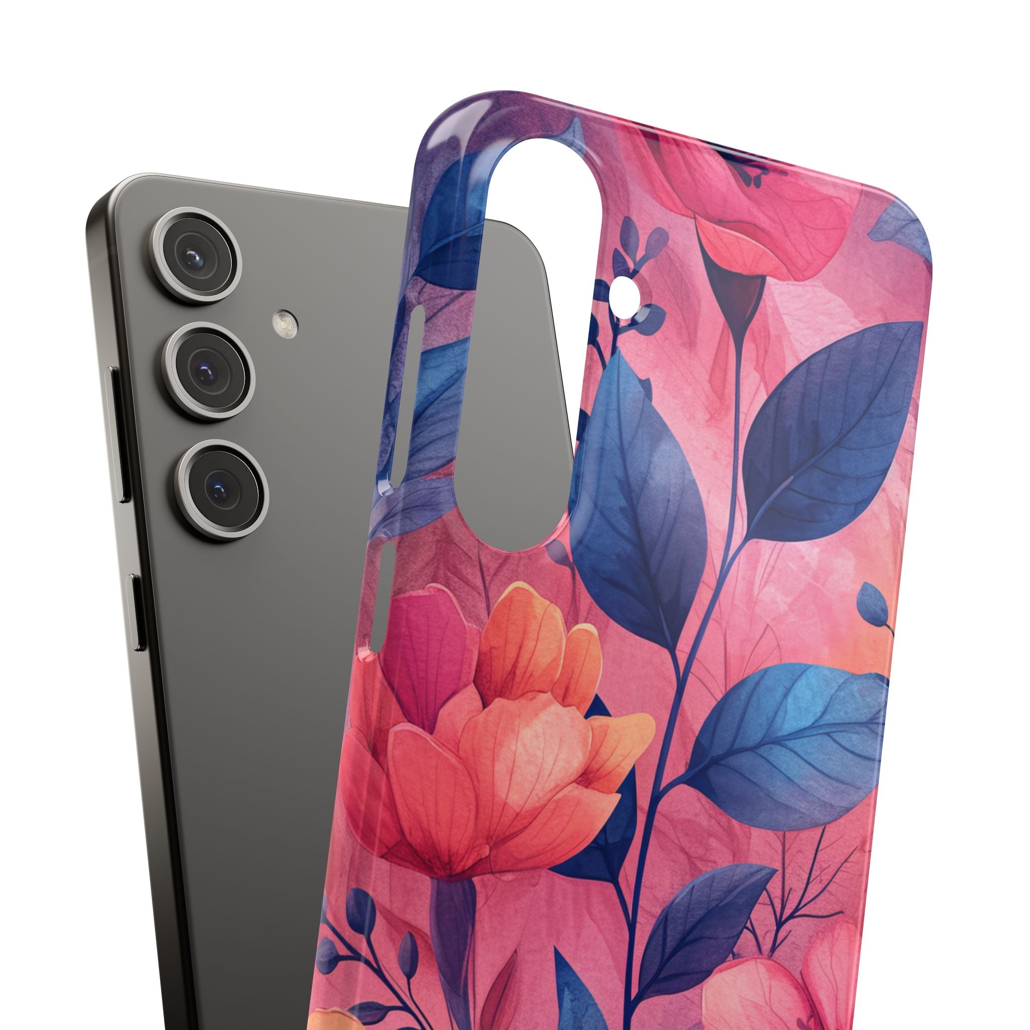 Pink Blue Floral - Slim Samsung S24 Phone Case