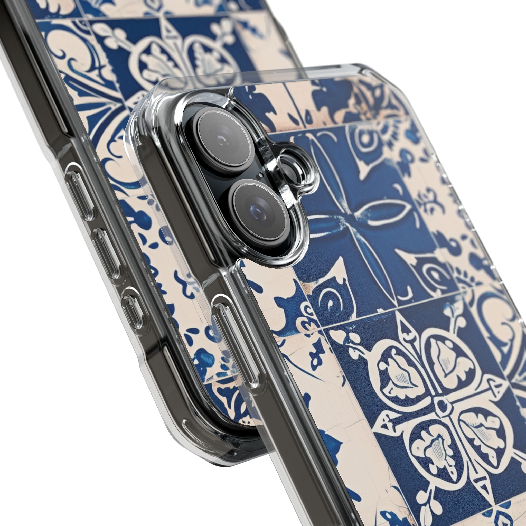 Mediterranean Blue Ceramic Line Art Tiles iPhone 16 - Clear Impact Phone Case