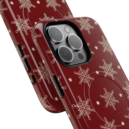 Cream Snowflake Crimson iPhone 15 Pro Max Case - Tough+