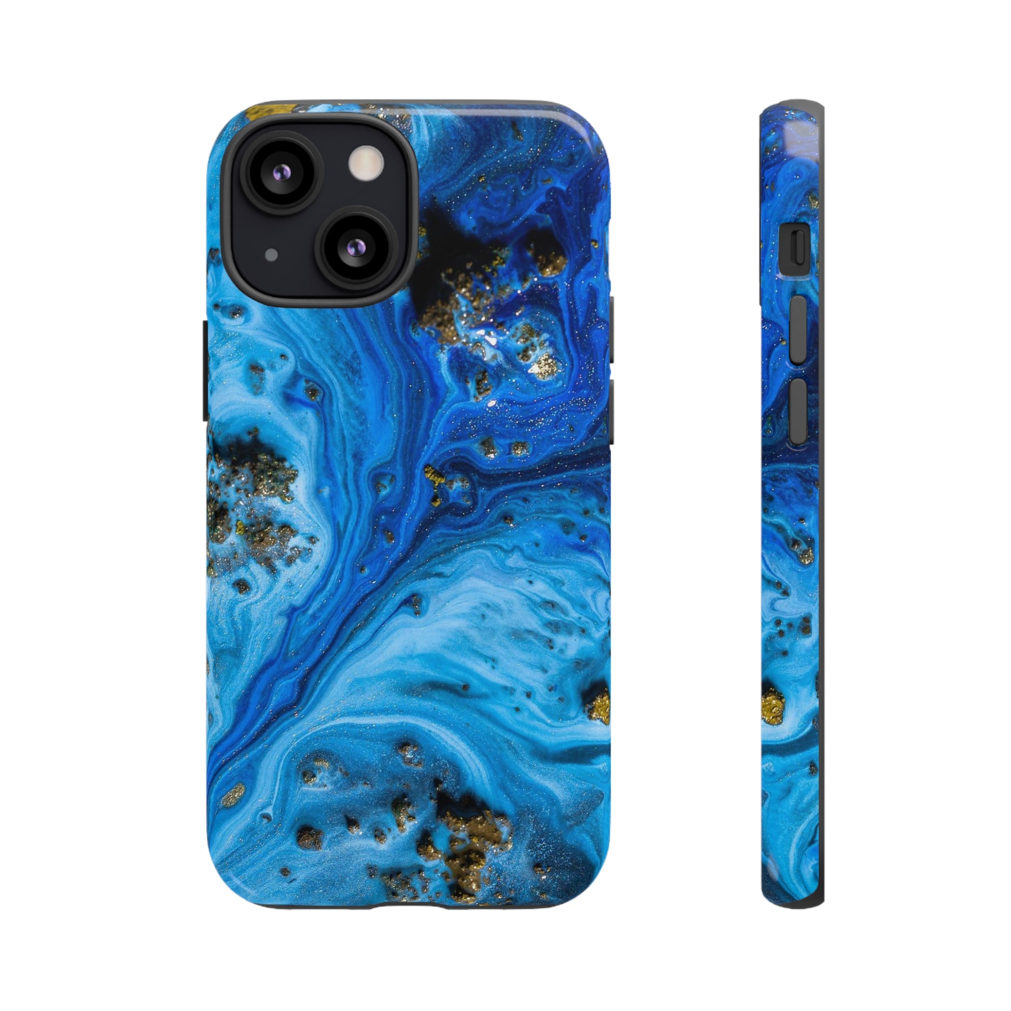 Blue Ice Melt Ink Art iPhone Case (Protective) iPhone 13 Mini Glossy Phone Case