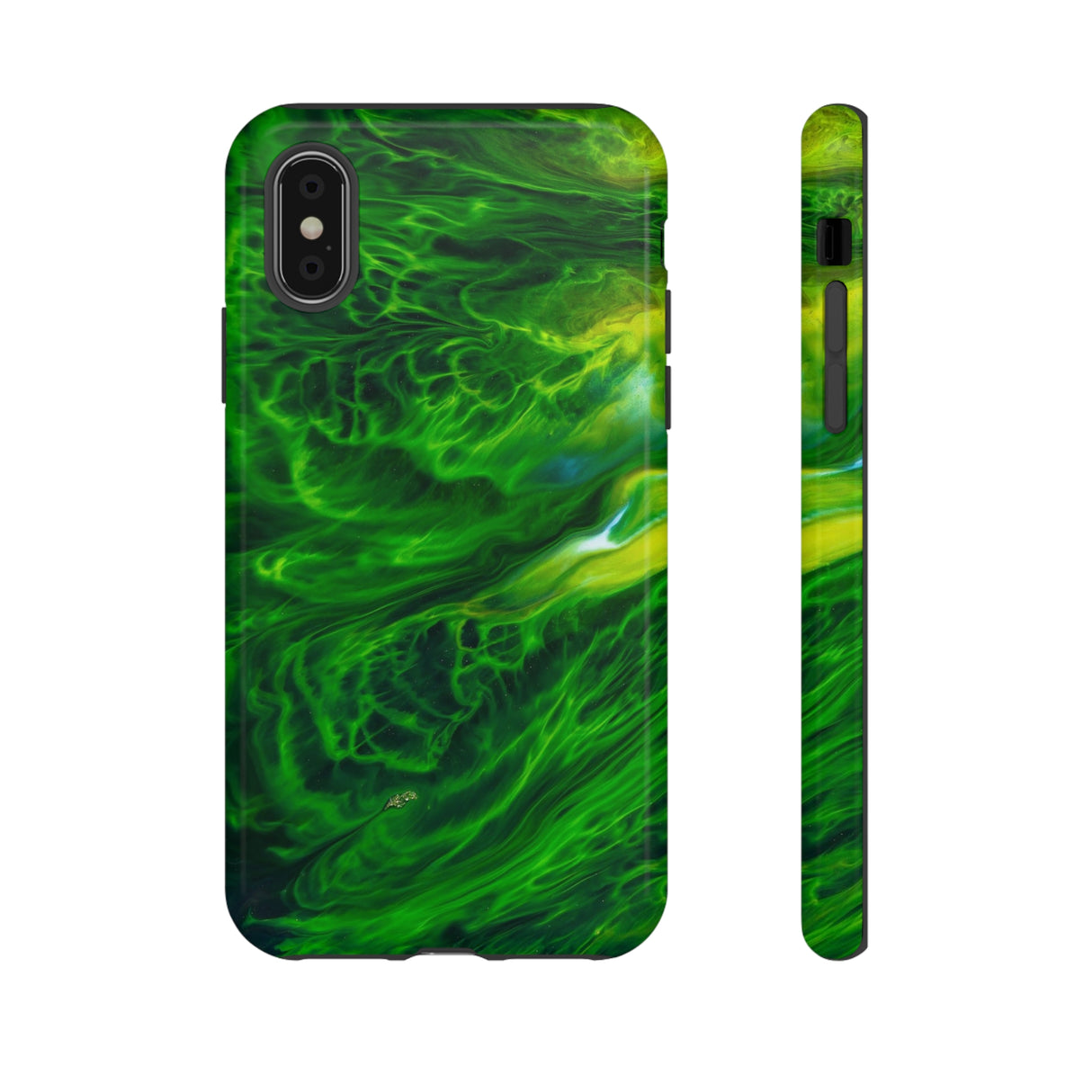 Neon Green Wave Ink Art iPhone Case (Protective) iPhone X Glossy Phone Case