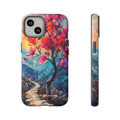 Vibrant Geometric Tree Landscape iPhone 14 - Tough Phone Case